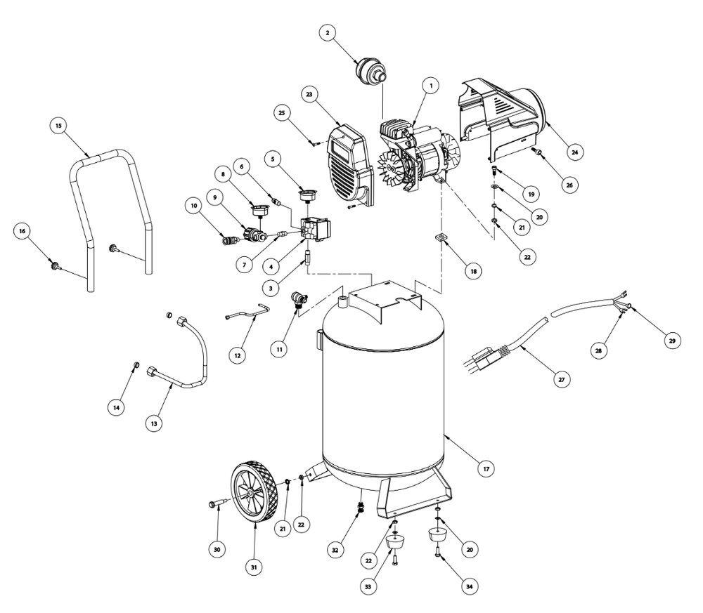 Tank Parts Diagram and Parts List for AC200100  Campbell Hausfeld Compressor